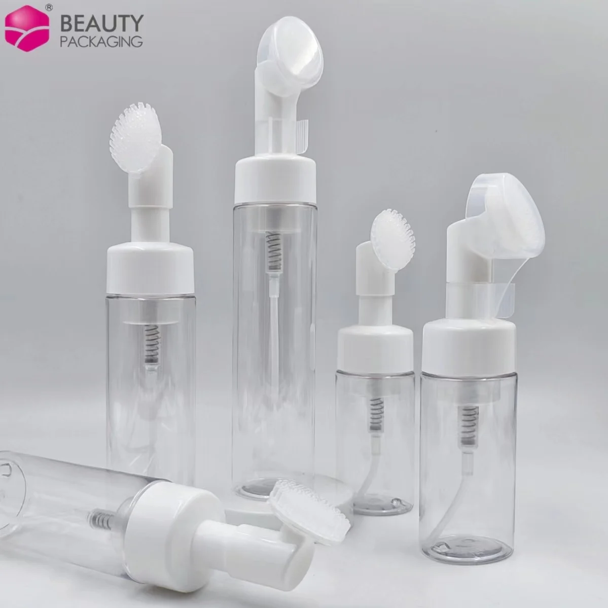 Skin Soft Touch Body Cleanser Face Wash Massage Pet Plastic Foaming Bottles with Silicone Brush Lotion Pump