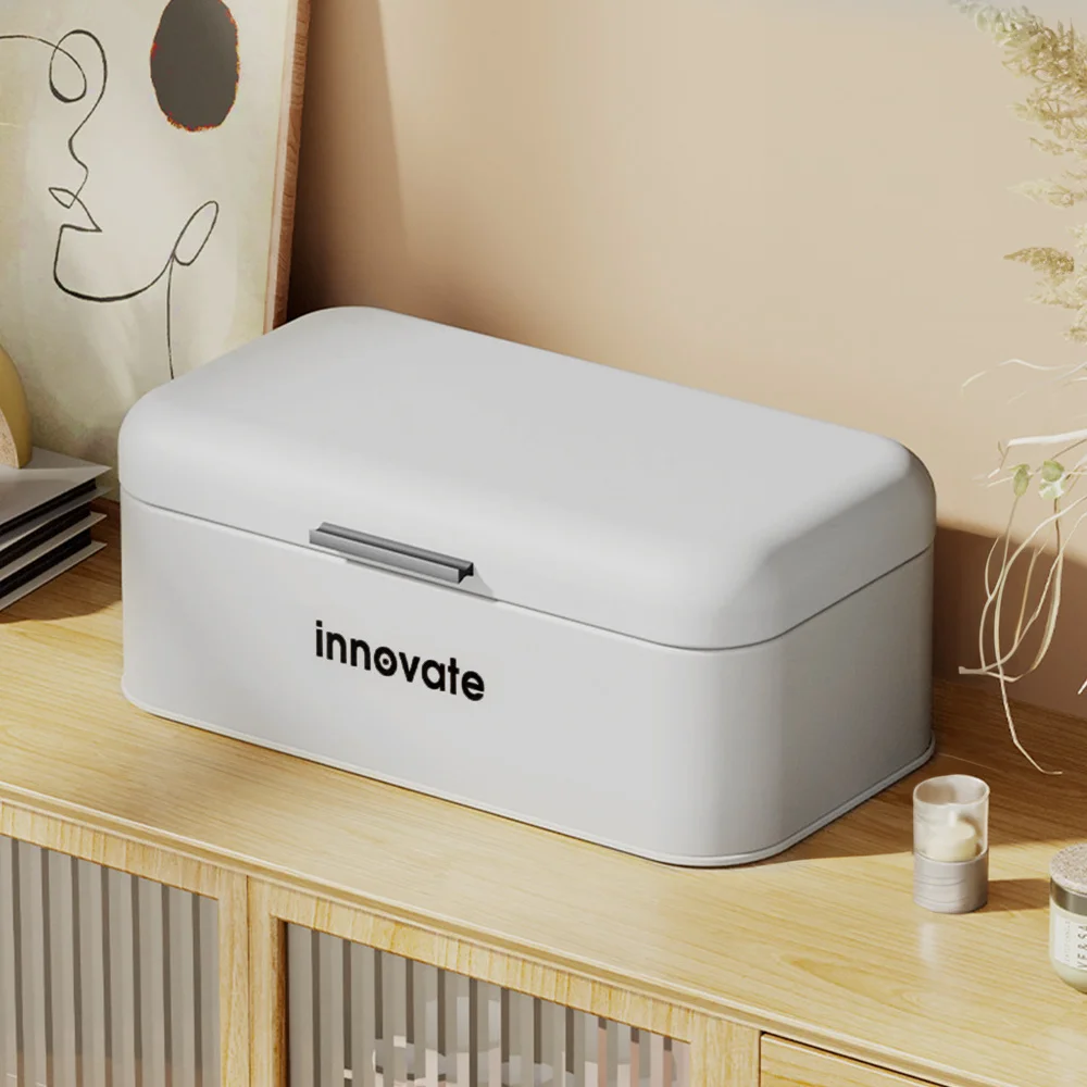 Metal Bread Bin With Roll Top Lid Kitchen Food Cake Loaf Storage Container Box