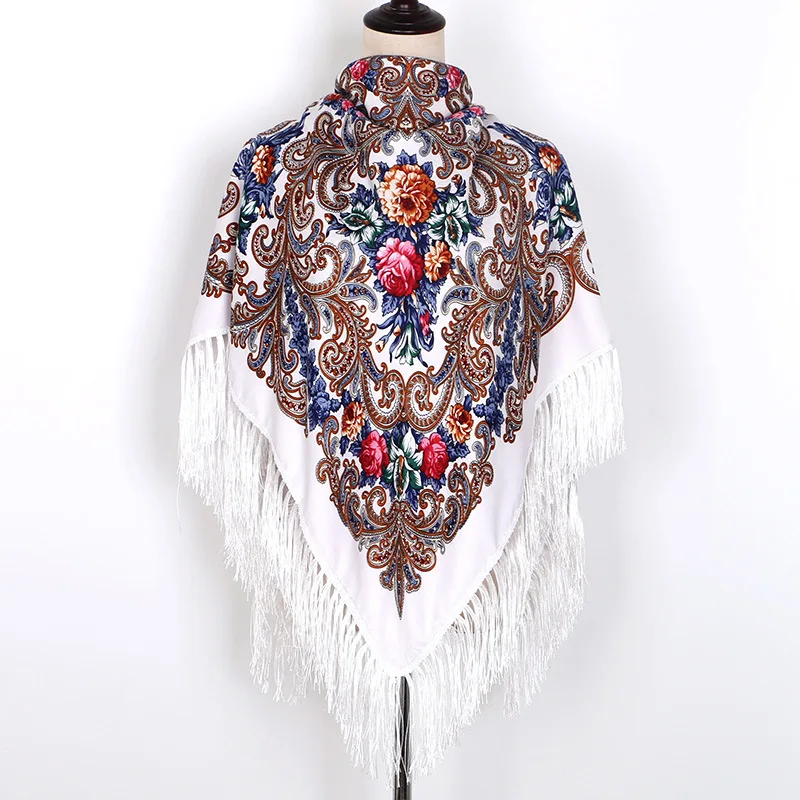 Russian Authentic Original Pavlovo Posad Shawl Scarf cotton fringe wrap