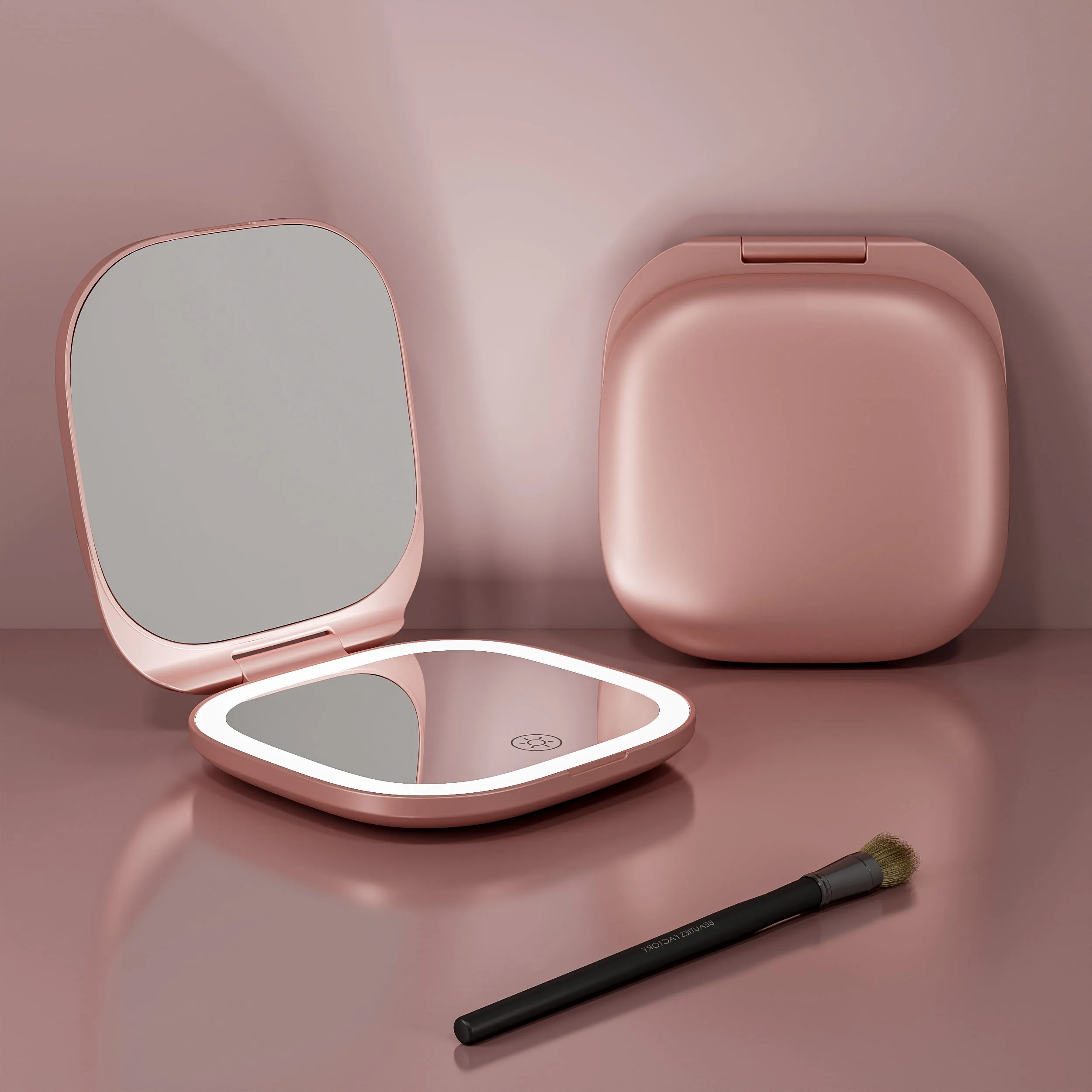 Wholesale Double Side Touch Sensor Switch Rose Gold Portable Compact Makeup Small Mini Led Pocket Travel Mirror With Light