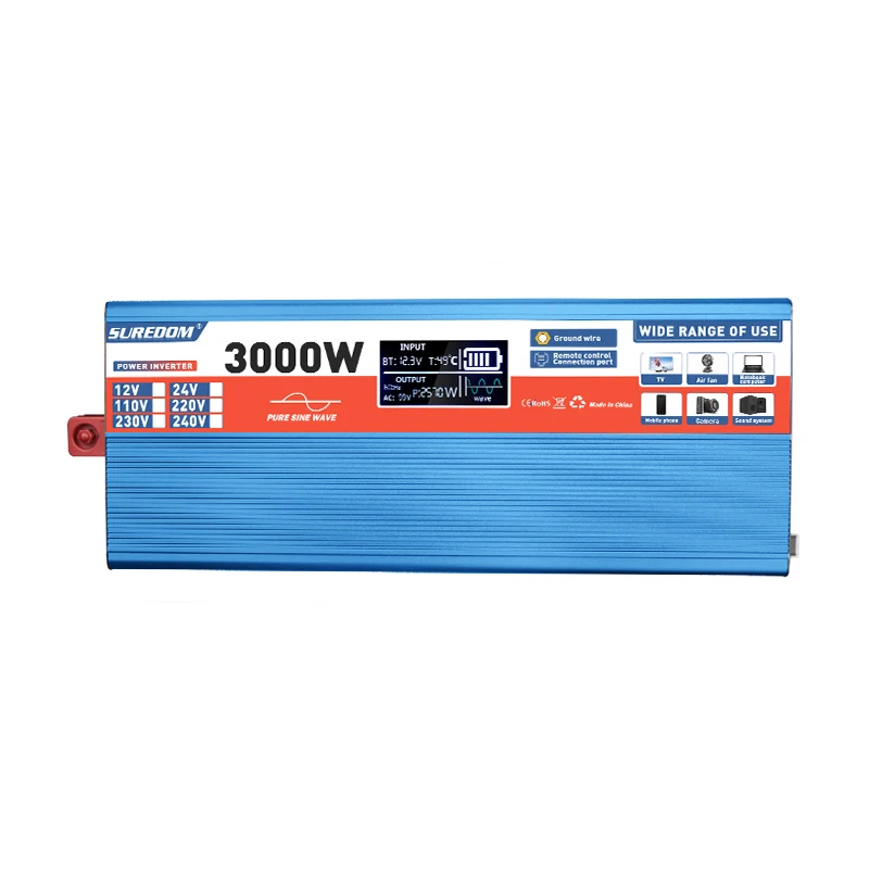 2022 New Design 3000W Pure Sine Wave Power Inverter 12V 24V 110V 220V DC To AC Off Grid Solar Converter With Big LCD Display