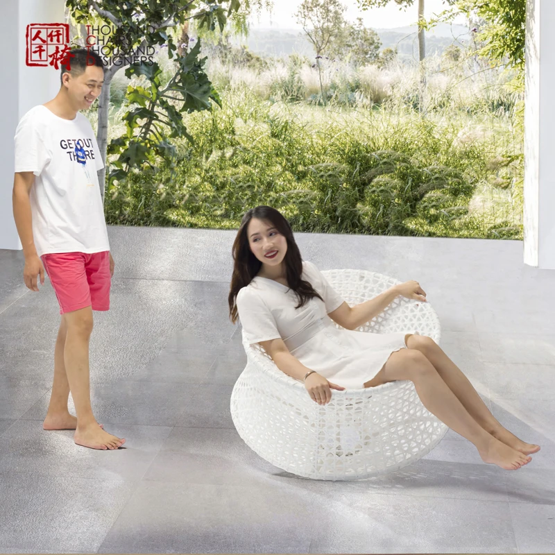 Tctd Fashion Style Outside Patio Furniture White Outdoor Swivel Rocking Chair Eco-friendly Garden Rattan Aluminum Chairs