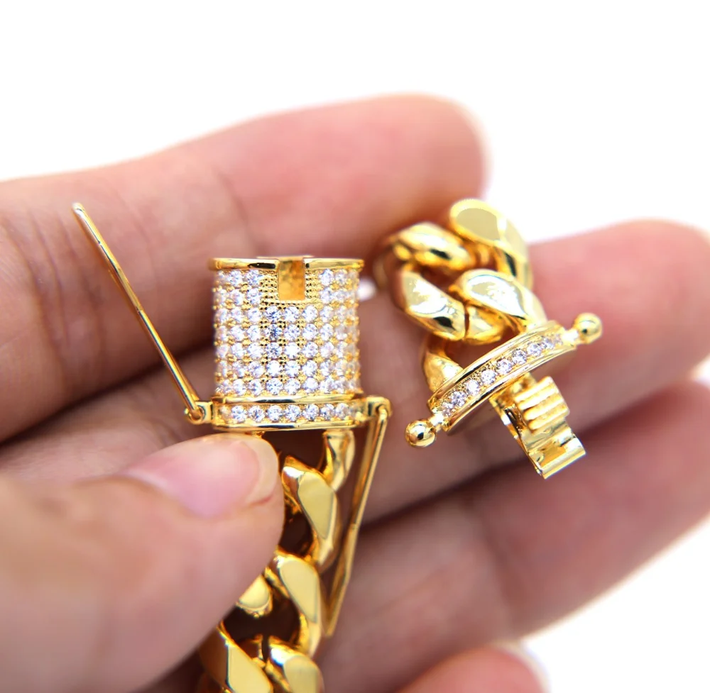 Модные micro pave Цирконий ювелирные изделия КУБИНСКИЙ звено цепи из 18-ти кратного желтого золота 12 мм широкий пояс для мужчин в стиле «хип-хоп», ожерелье