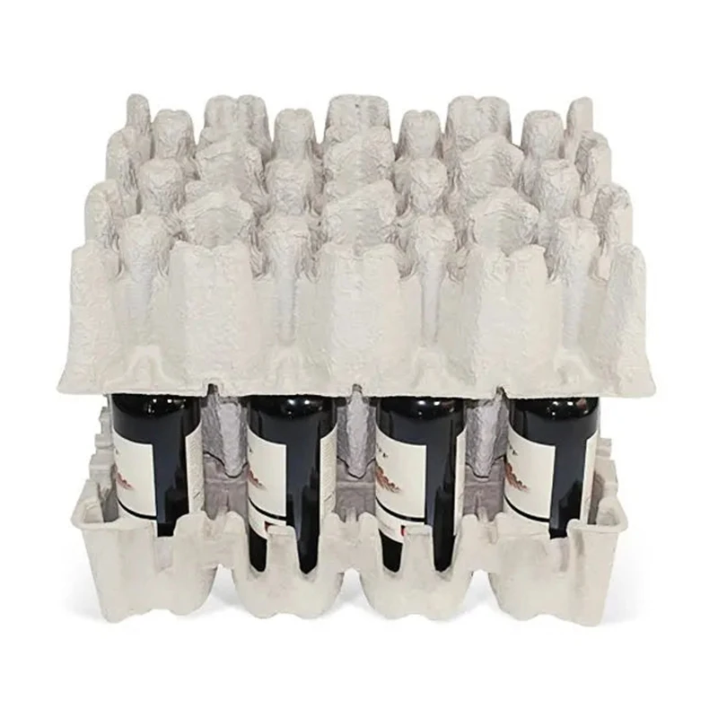 Recyclable Molded Paper Pulp Wine Bottle Shippers 12 Bottle Pack Wine Box Insert Pulp Wine Tray Packaging