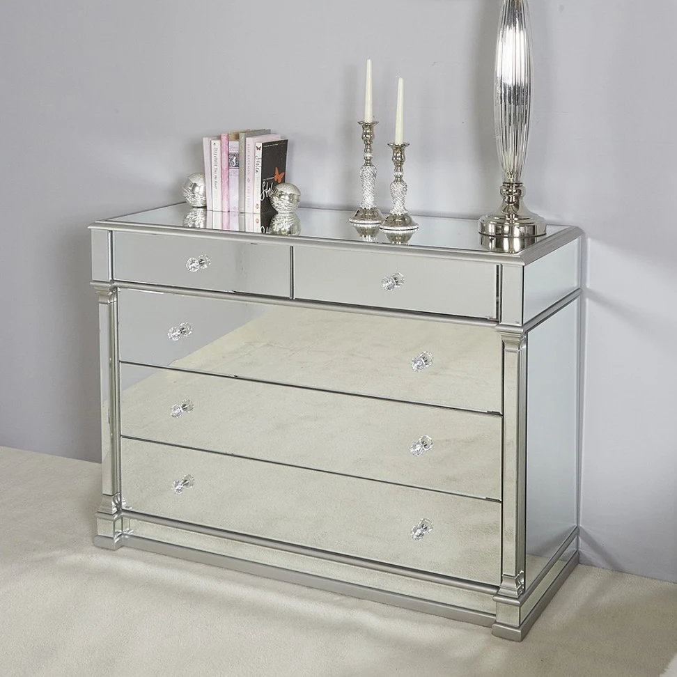 
 Оптовая продажа, зеркальные комоды, мебель, серебристый комод с 5 ящиками  
