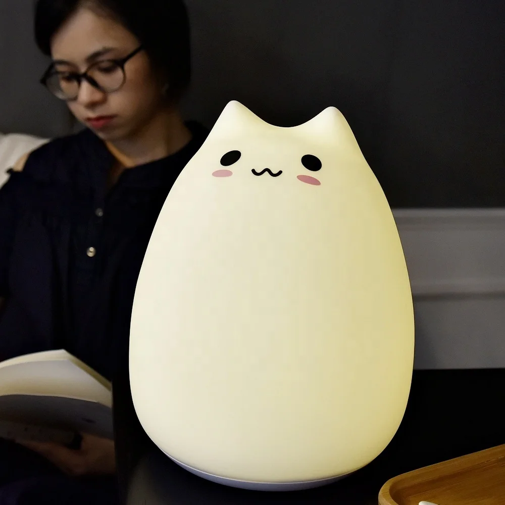 Rechargeable LED Touch Cat Night Light Cute Silicone Lamp for Kids Large Table Lamp with Remote for Room Use