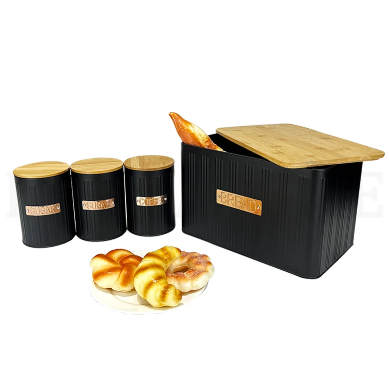 Coffee Tea Sugar Container Set Kitchen Countertop Bread Box with Matching Kitchen Canisters Set of 3