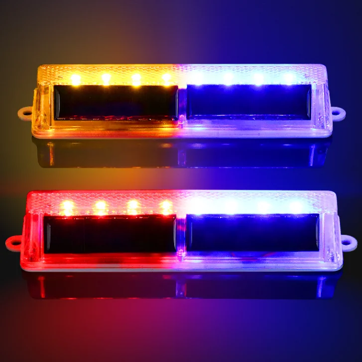 Solar Powered LED Warning Light Blinking Road Traffic Safety Warning Light Blue And Red Alternating Flicker Warning Light