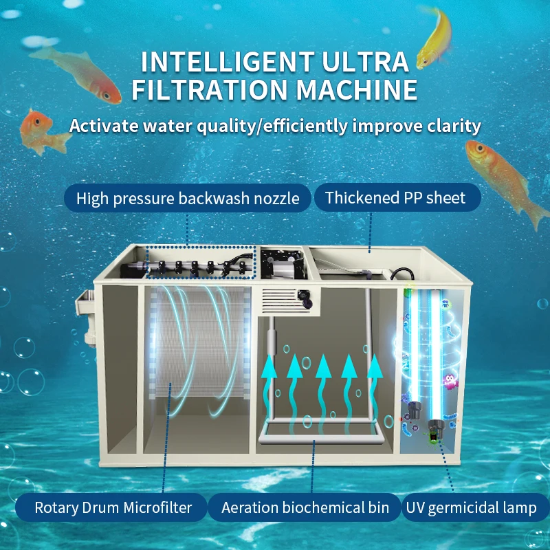 QihangRAS ras aquaculture equipment rotary drum filter biochemical filler uv light combine pond filter for koi fish