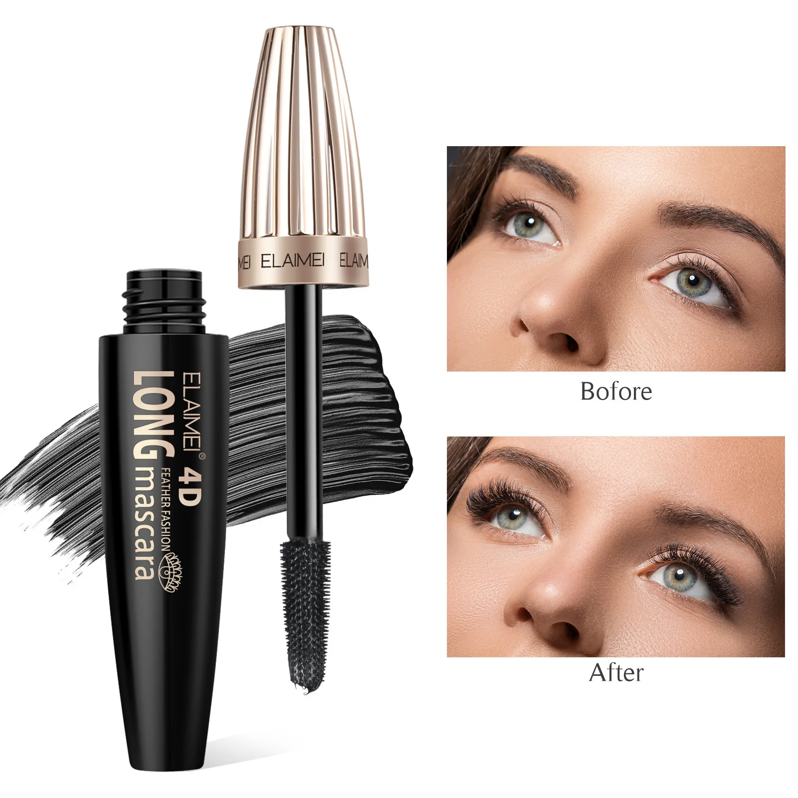 Wholesale Waterproof Eyelash Extensions Mascara 4D Silk Fiber Eyelash Golden Curl Mascara 10ml