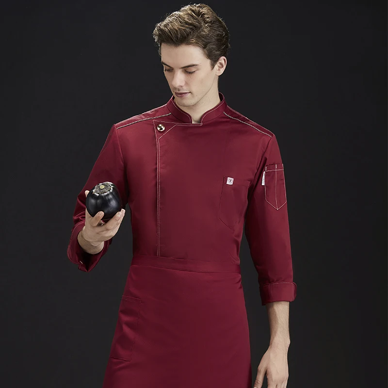 2023 New Listing 65%Polyester 35%Cotton Lng Sleeve Chef Coat Jacket Chef Uniform Custom Black Chef Cooking Jackets