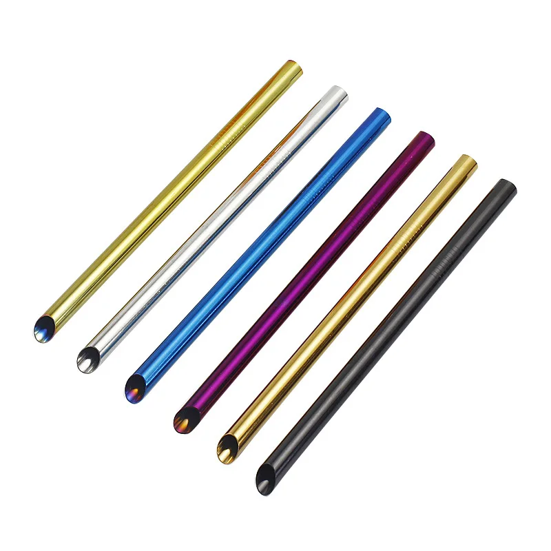 Stainless Steel Drinking Straw Angled Tip 12mm Metal Straw For Bubble Tea