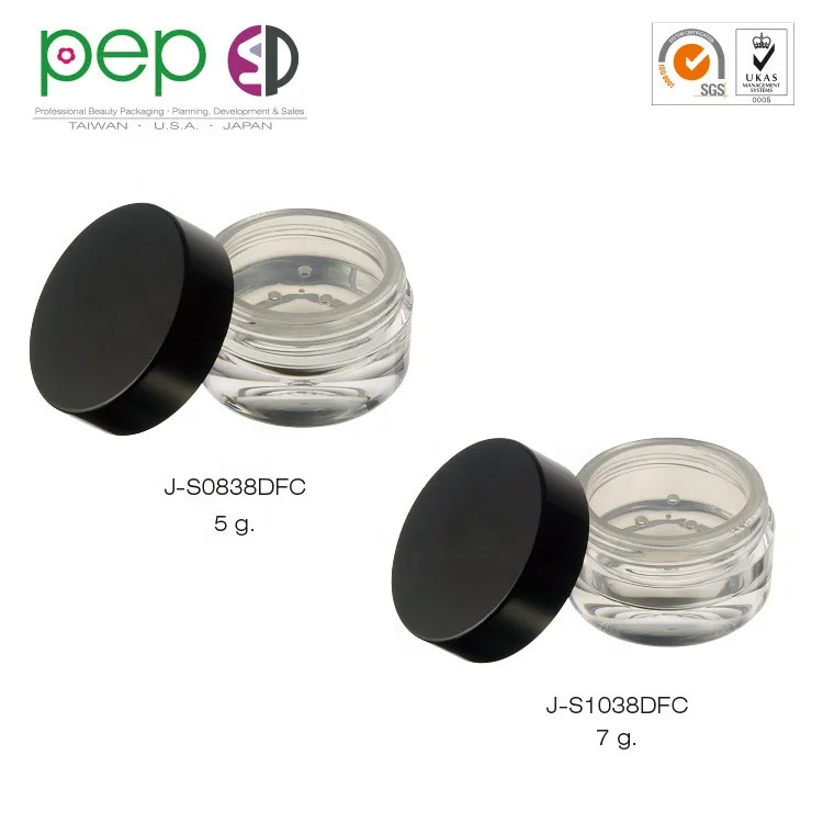 8g. Plastic Clear Thick Bottom PS Jars with ABS Black Lid  J-0838DRC