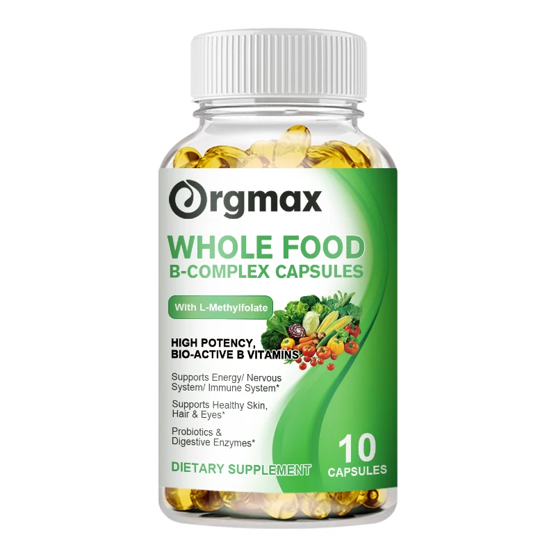 Orgmax OEM 10pcs Vitamin B Complex Capsules Bio-Active Vitamin B3 to B12 Softgel Skin and Eyes Health Supplements