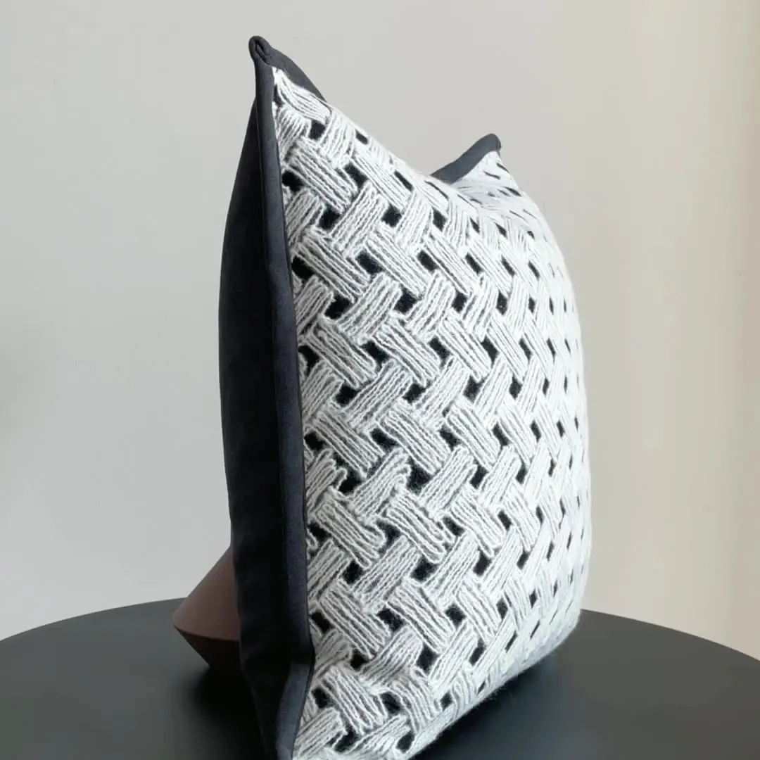 Knitting Wool Retro Farmhouse Buffalo Tartan Chequer Throw Pillow Case, Stripe Plaid Cotton Linen Decorative Cushion Cover/