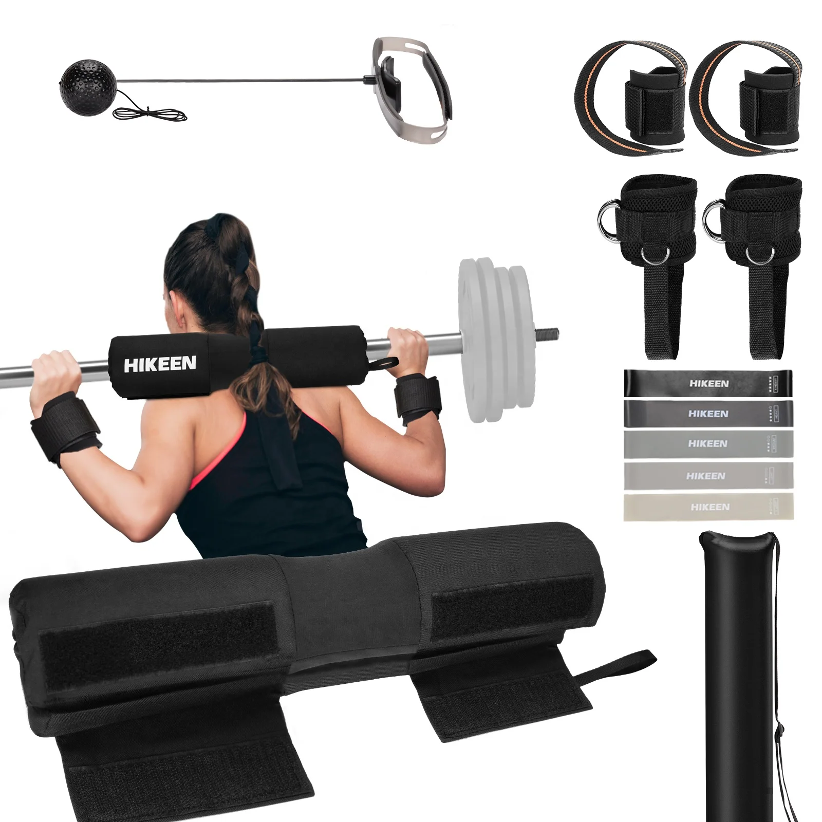 13PCS Barbell Squat Pad for Hip Thrusts, Standard Bars with 2 Liftin Barbell Pad Set with Weight Lifting Straps