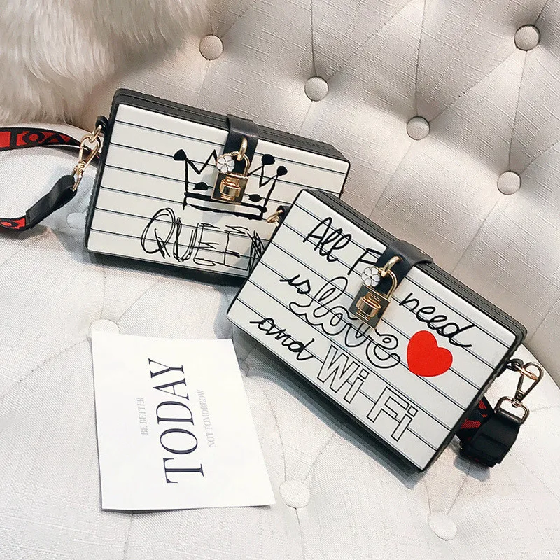 
2021 New Trend Mini Contrast Color Box Shape Female Purse Fashion Guitar Strap Shoulder Bags For Girls 