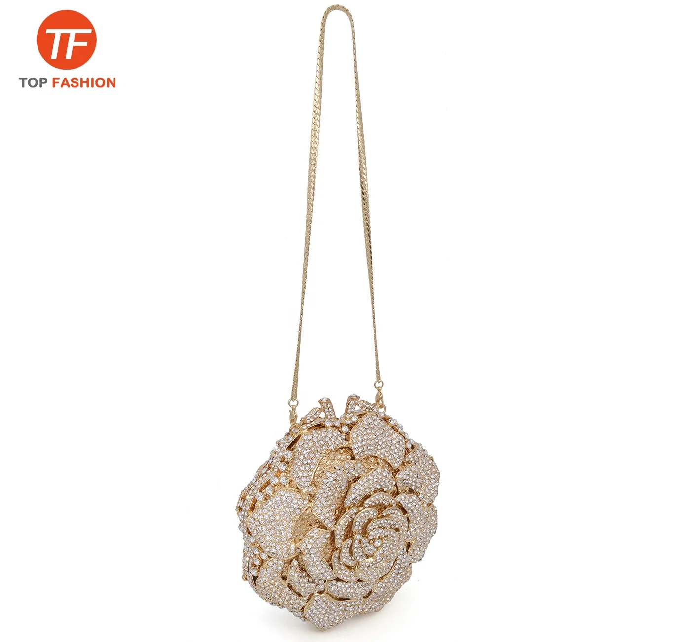 Factory Wholesales New Designer Rose Crystal Rhinestone Party Clutch Evening Bag 3D Shaped Bridal Purse