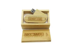 Rotating wooden U disk 32g exhibition gift creative rotating bamboo U disk lettering laser logo