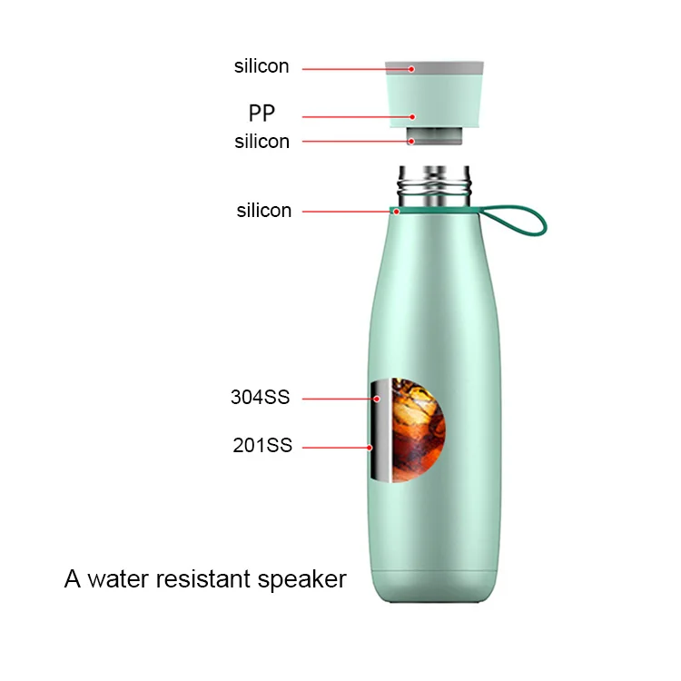 
17 Ounce Wireless Double Wall Insulated Stainless Steel Water Bottle with a Speaker Lid and LED Light 