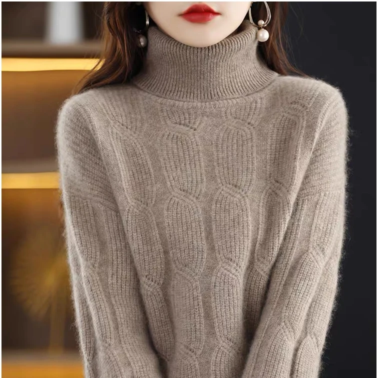 2023 autumn new arrival Ladies turtleneck long sleeve comfortable cable knit women sweater jumper