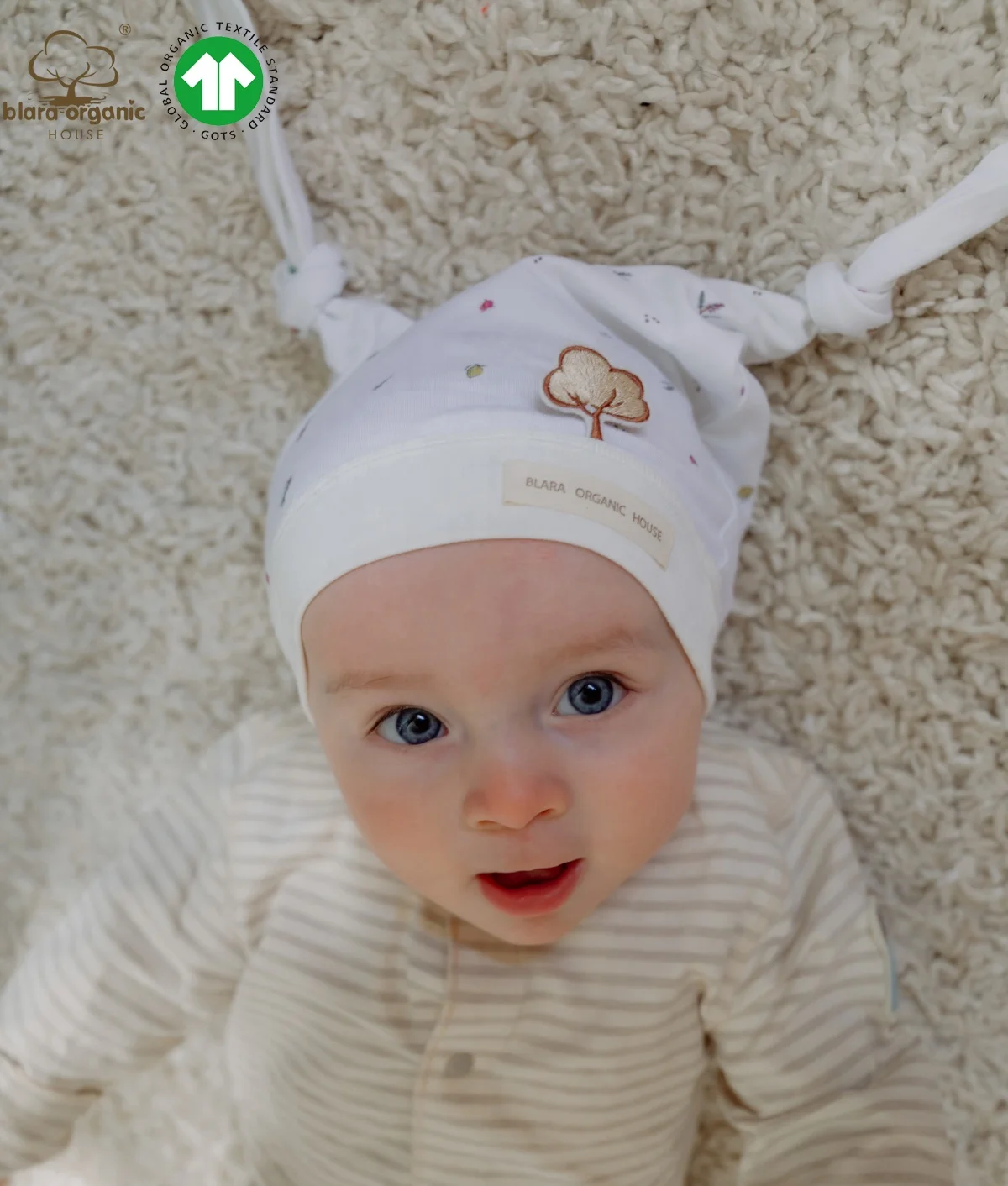 Adorable Plain Baby Girl 100% Organic Knitted Beaine Unisex New Baby Double Knots Beaine Hats