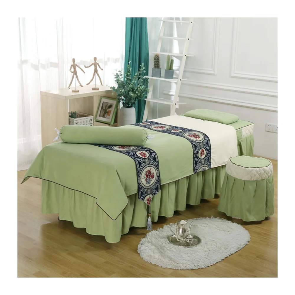 Modern beauty bed skirt bedspread flat fitted sheet salon spa massage table sheet set