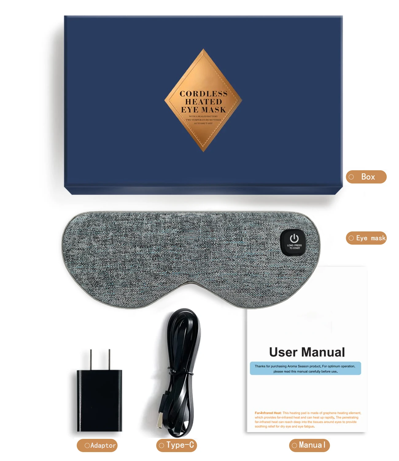 Electric Rechargeable Cordless Heated Eye Mask Portable Graphene Heating Technology Battery Powered Eye Mask