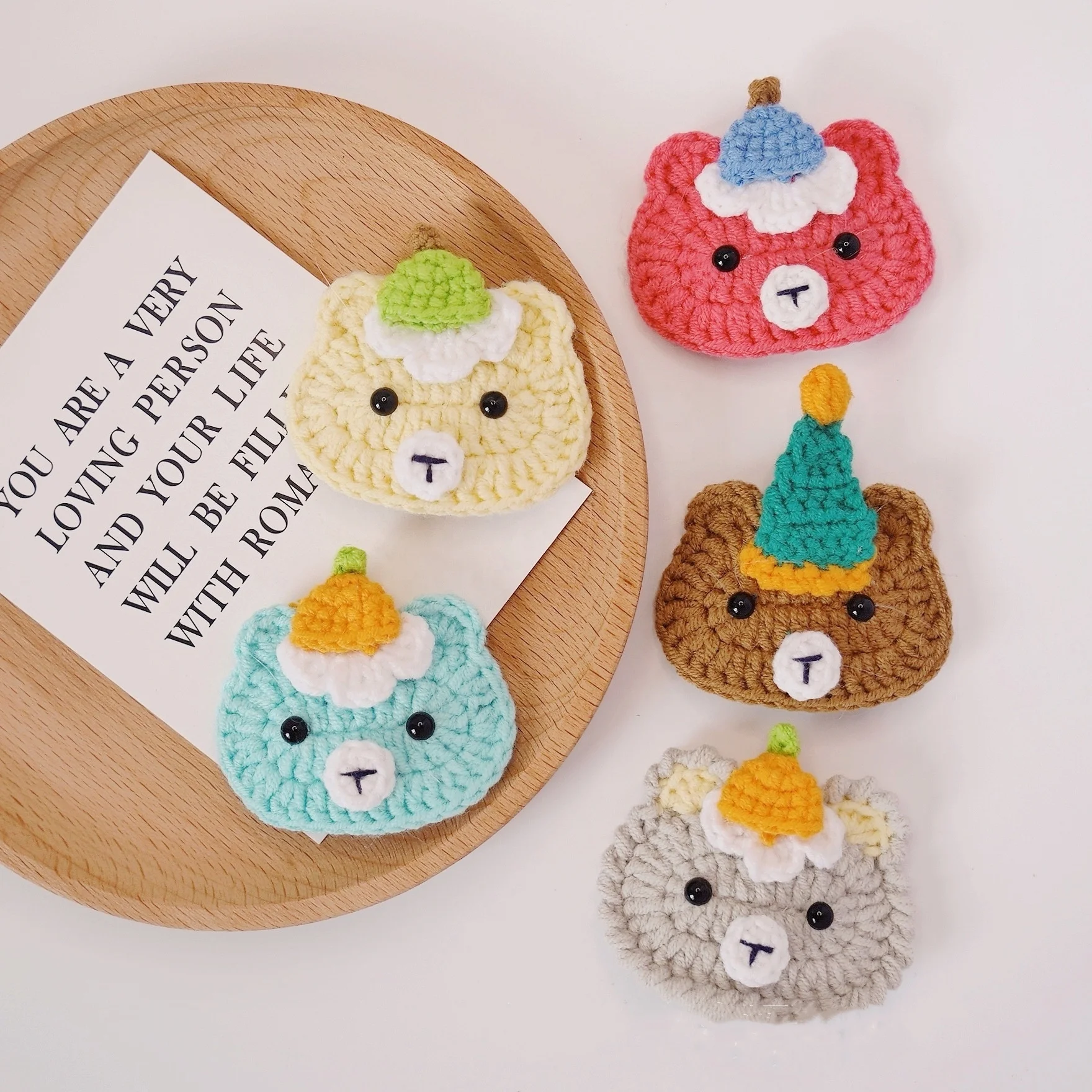 Cute Sweet Bear Wool Clip Kids Girls Hairpins Hairgrips Knitted Bear Hairclips Crochet Hair Clips for Girls Cartoon Hair Pins