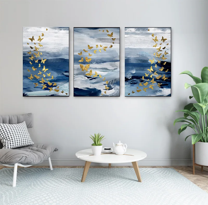 Free Sample Light Luxury Golden Butterfly Painting  Vertical Print Corridor Aisle Wall Animal Decoration Hanging Painting
