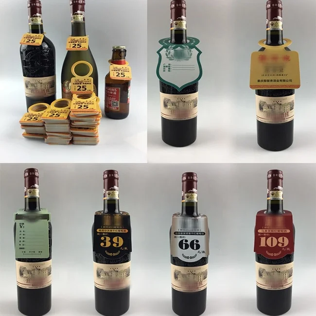 custom logo print waterproof ad hotel water bottle folded paper card wedding party beer bottle hang tag wine bottle neck tag