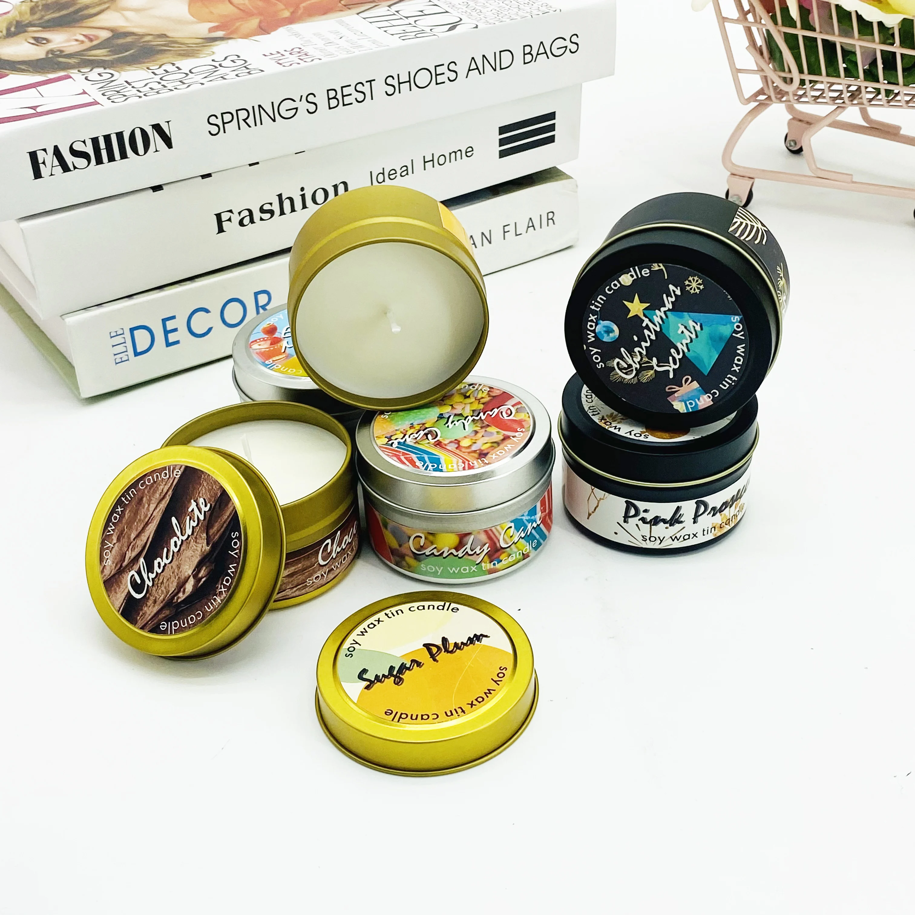 Wholesale Custom Home Decor Tin Jar Organic Aromatherapy Soy Candle Private label High Quality Christmas Luxury Scent Tin Candle