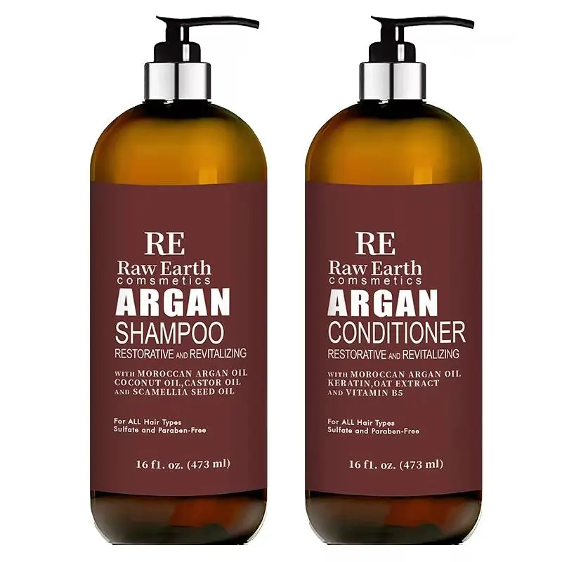 RAW EARTH Argan Oil Shampoo and Conditioner Kit - Keratin, Repair and Moisturize, Sulfate-Free - All hair types