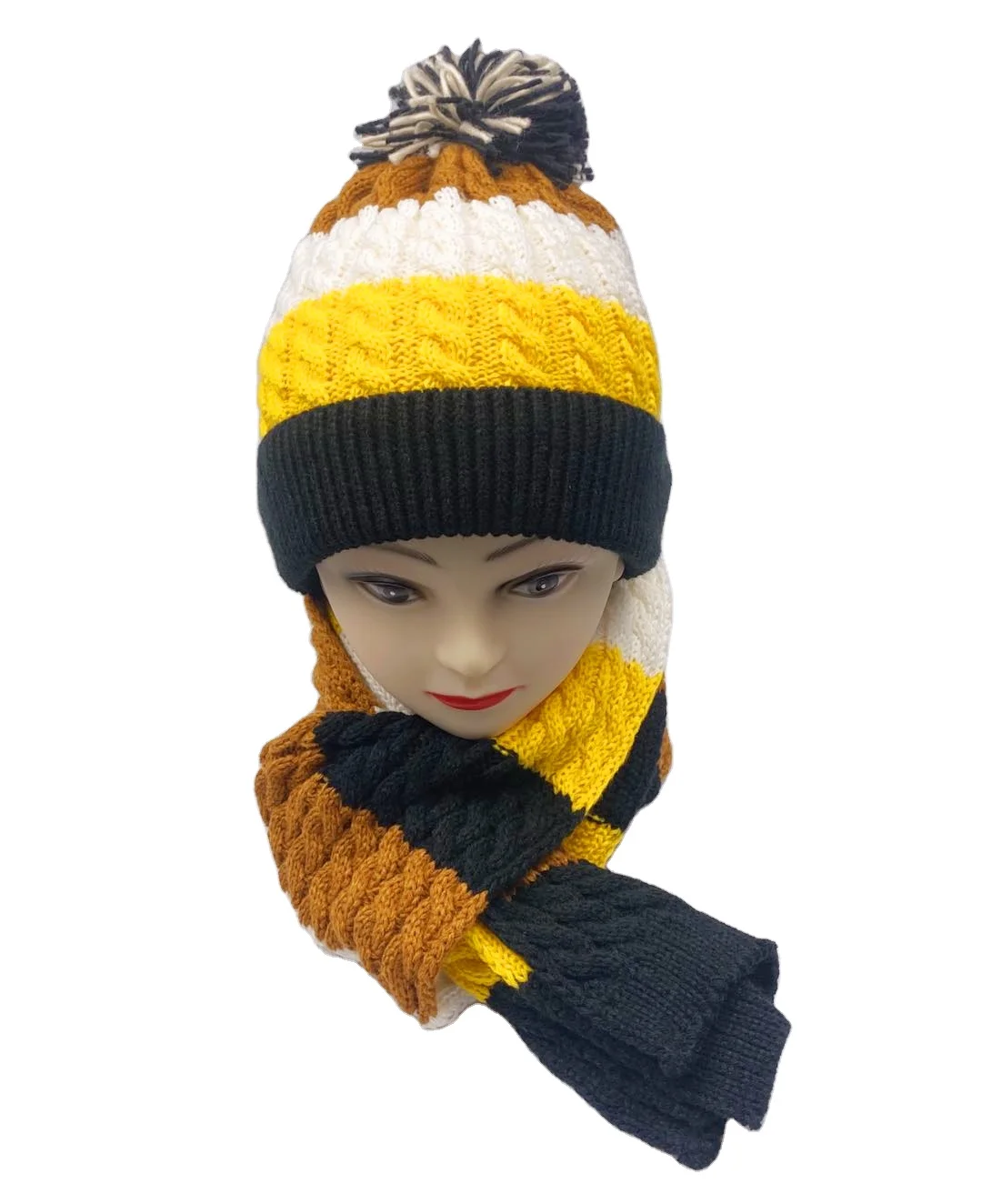 
2021 China manufacture wholesale custom New Fashion Winter Beanie Hat Scarf winter scarf and glove set 