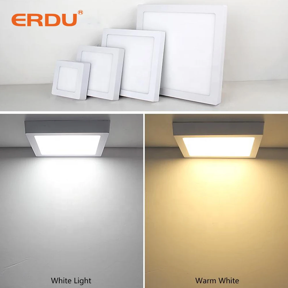 ERDU Surface Mounted Indoor Lighting Aluminum Smd Round Square Ceiling Led Slim Panel Light