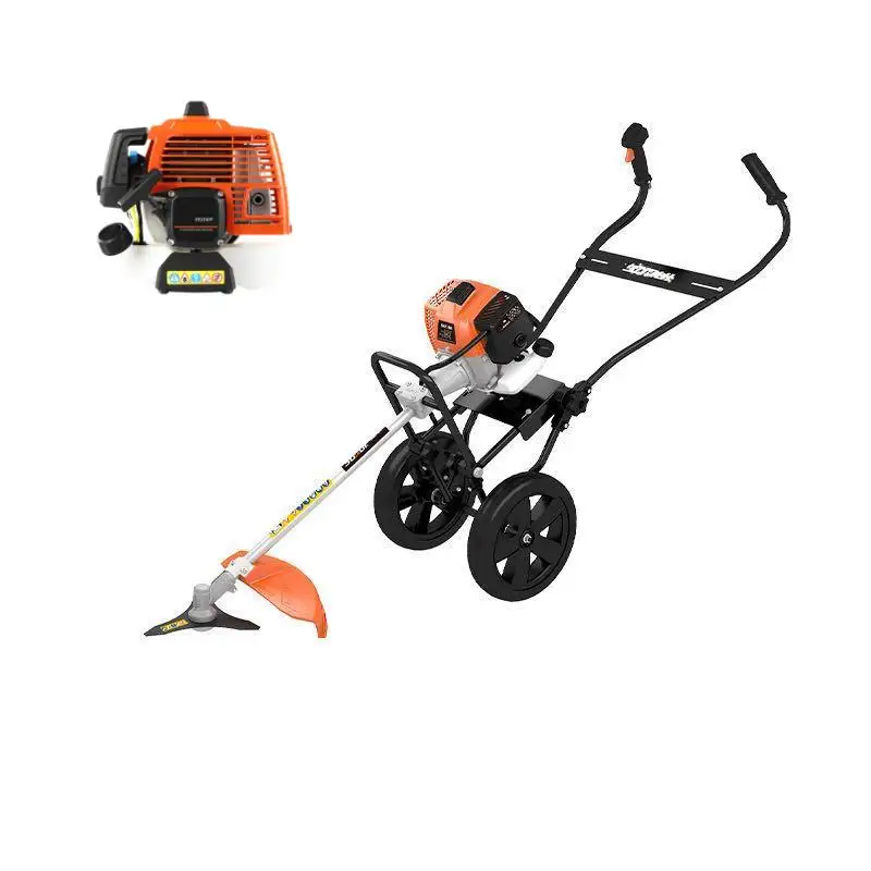 1E40F Gasoline 2 Stroke 52cc Hand Push Brush Cutter Grass Trimmer Cutting Machine For Garden With Two Wheels