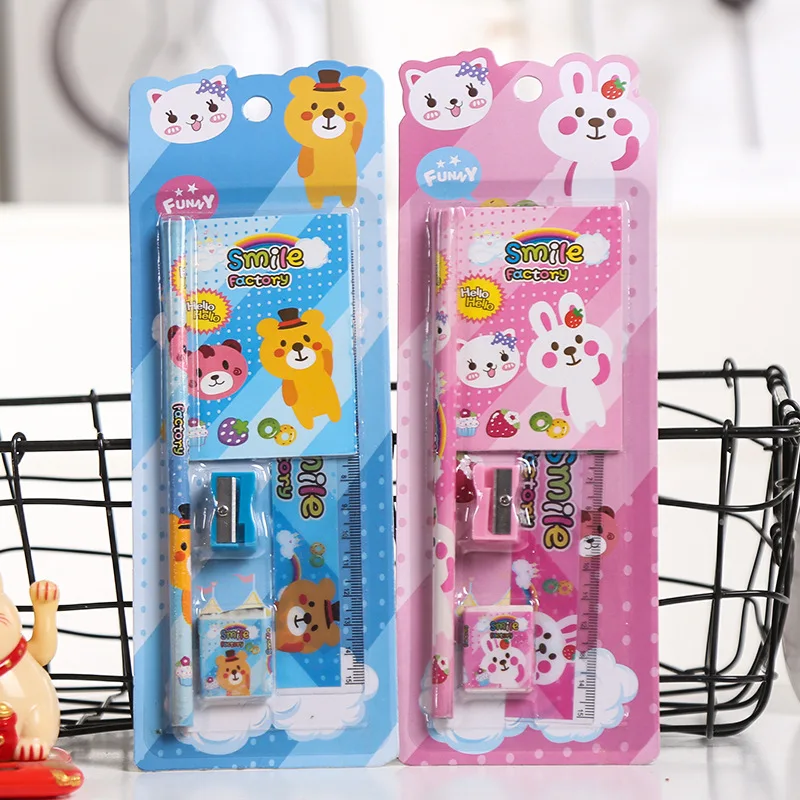 Lovely cheap cartoon pencil eraser sharpener stationery set for boy girls kids gift school prizes