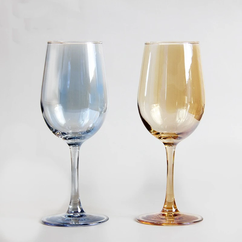 Colorful Blue Crystal Glass Wine Cup Amber Vintage Goblet Set