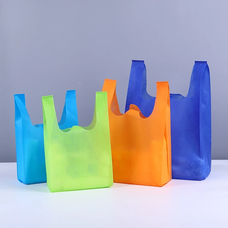 Custom Logo Non-Woven T-Shirt Shopping Bag Supermarket Grocery D-cut Bag Non-Woven Vest Shopping Bag Wholesale
