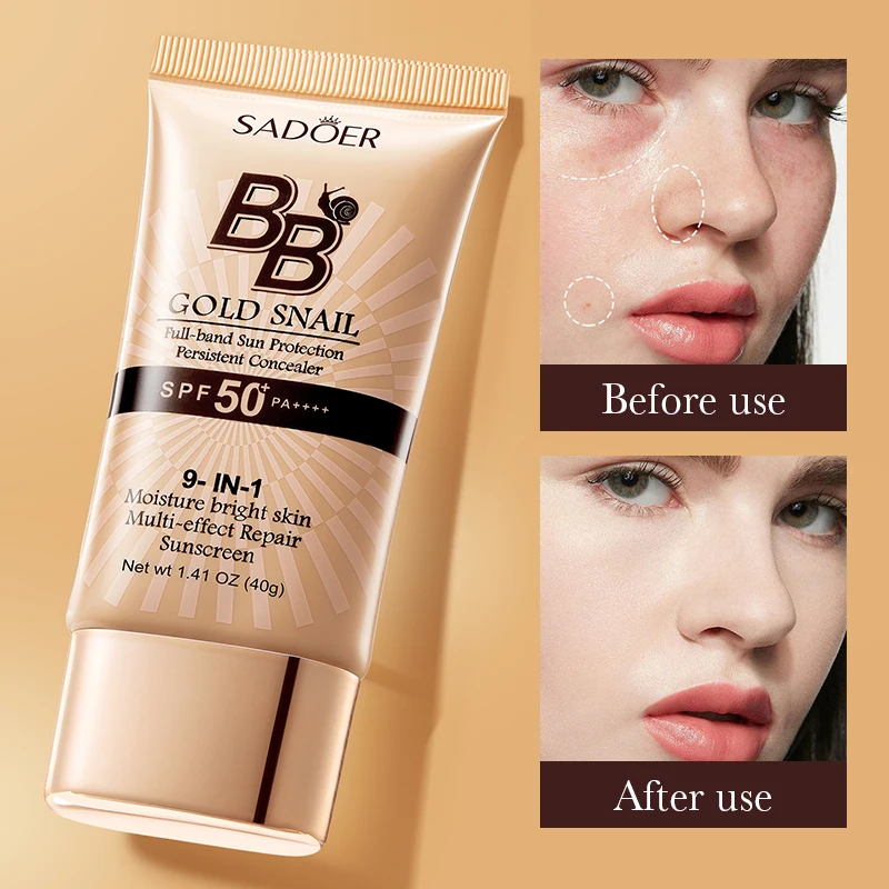 SADOER Gold Snail Whitening Sunscreen BB Cream Foundation Repair Concealer with Moisturizing and Isolating Makeup