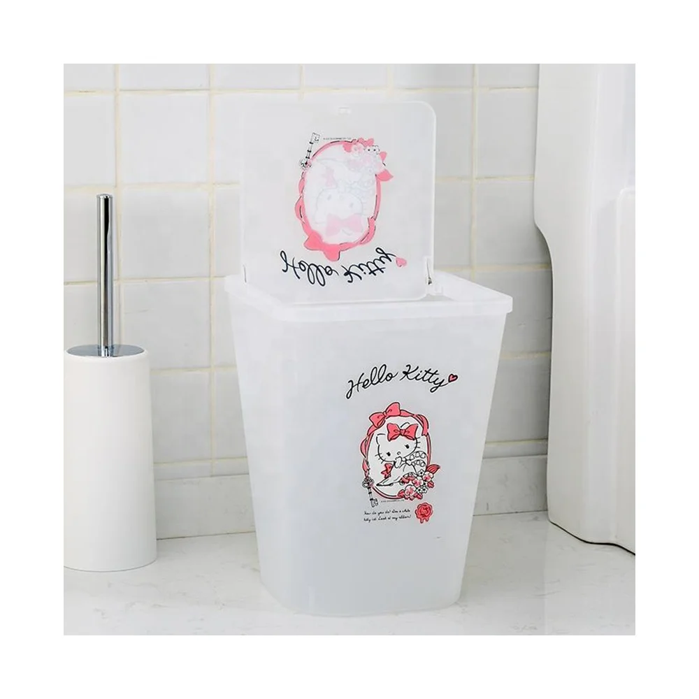 Hello Kitty PP paper storage bin for kitchen bath room lager waste bin plastic kitchen trash bin with spring top lid