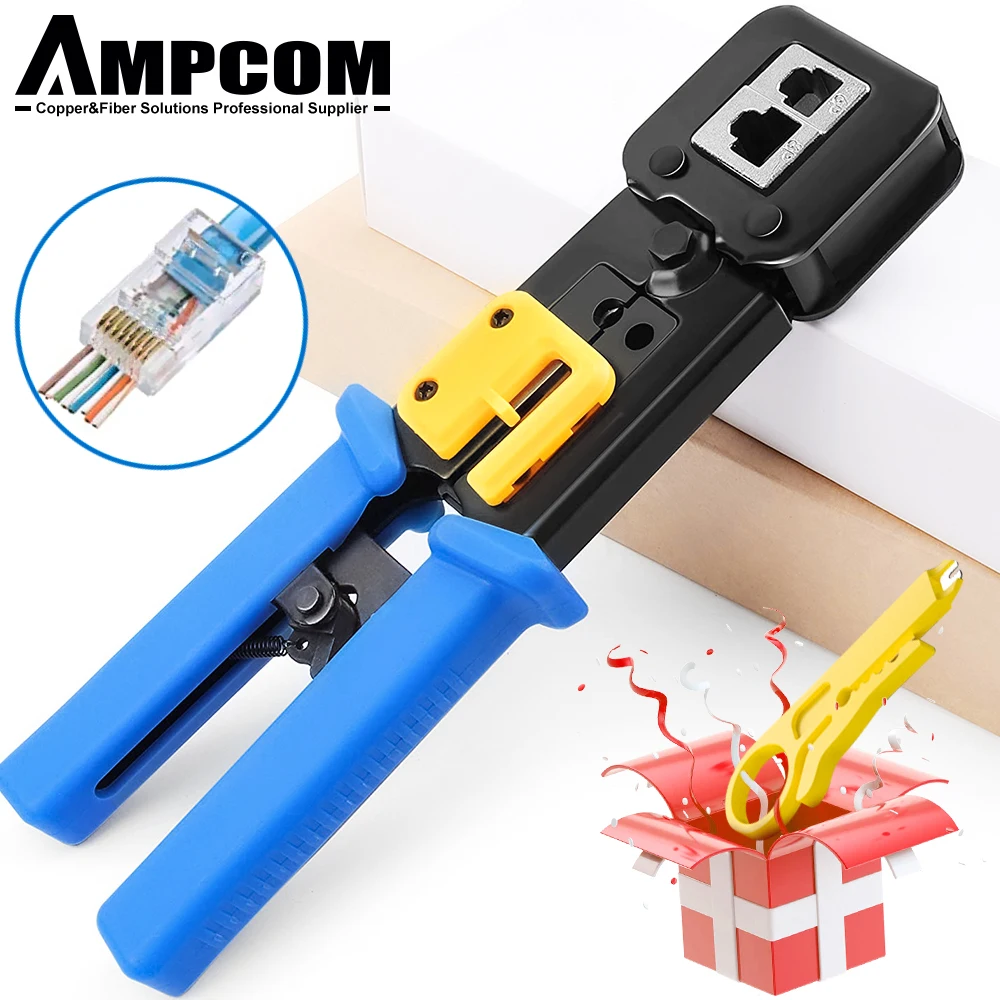 AMPCOM Network Cable Crimpers Hardware RJ45/11/12 Cabling Tool for Perforated crystal head