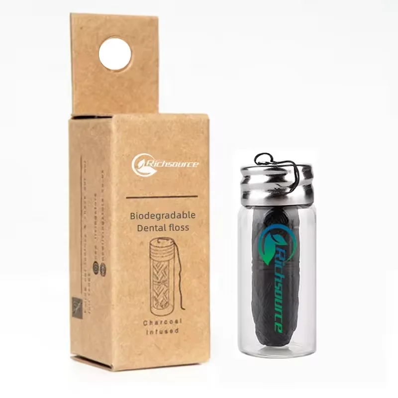 Mint Flavor Dental Flosser Biodegradable Teeth Floss with Glass Bottle Natural Bamboo Oral Care Product Bulk Supply