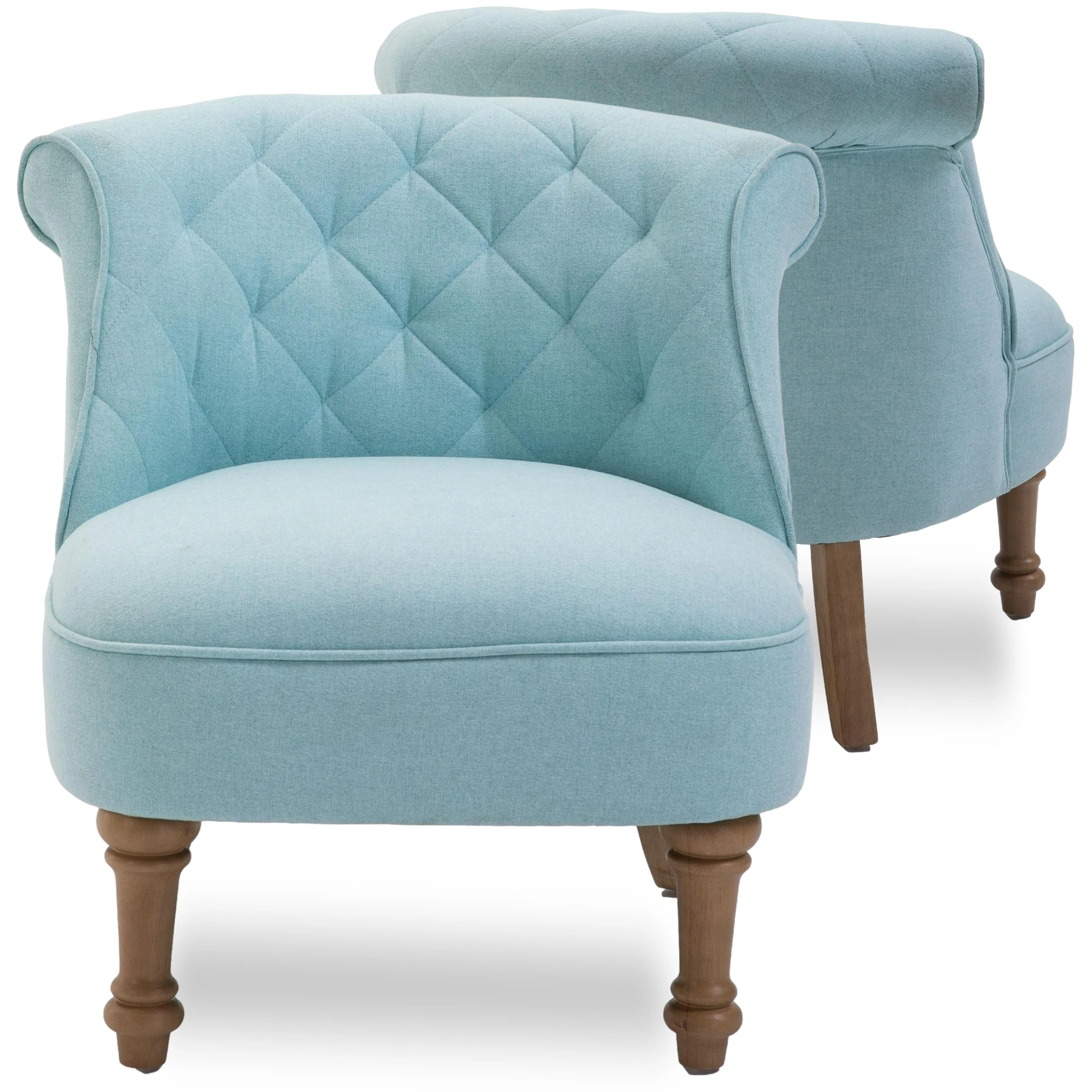 Classic Sky Blue Velvet Upholstered Solid Wood Living Room Accent Chair