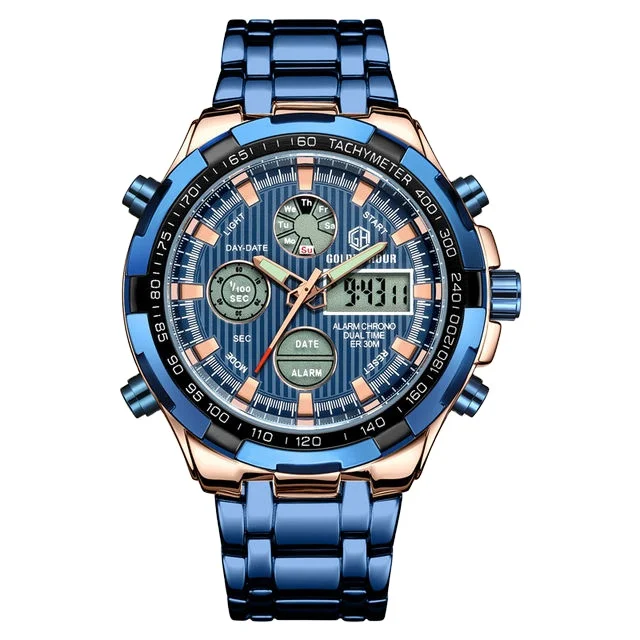 Promotional direct salesgolden hour dual display timing code meter multi time luminous LED digital wrist watch men sports style