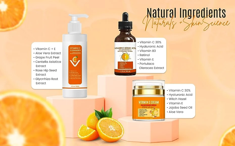 Private Label Anti-Aging Vitamin C Serum Hyaluronic Acid & Retinol with Peptides Astaxanthin Face Firming Whitening Moisturizing