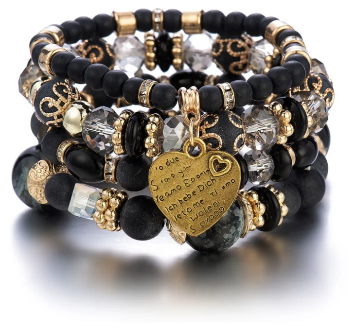 2022 модные ювелирные изделия Многослойные Бусины Из Бисера в стиле бохо для женщин персонализированный комплект с подвесками форме сердца Комплект браслетов высокого качества