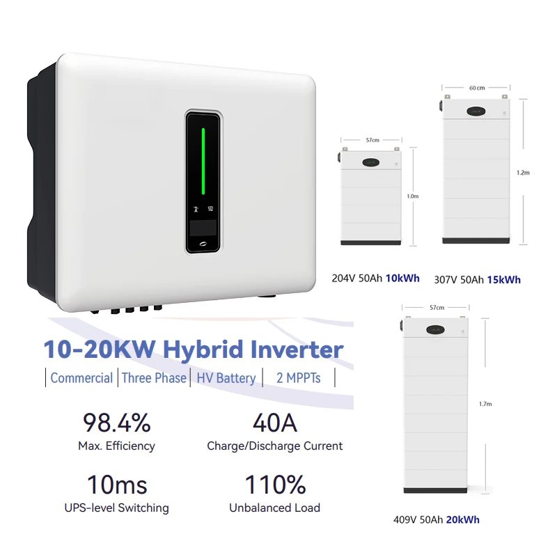 TUV CE IEC 150V-750V Solar Home Energy Storage System Power HV Inverter 10kW 20kW 3 Phase Solar Hybrid Inverter With Battery