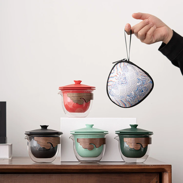 Portable Forbidden City Travel Storage Small Kung Fu Glass Ceramic Teapot One Pot Two Cups Tea Set Quick Cup
