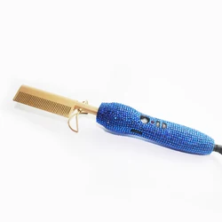 Wholesale Customize Oem 500 Degree Hot Comb Adjustable Temperatures Curler 2 In 1 Hair Straightener Bling Hot Comb Electric